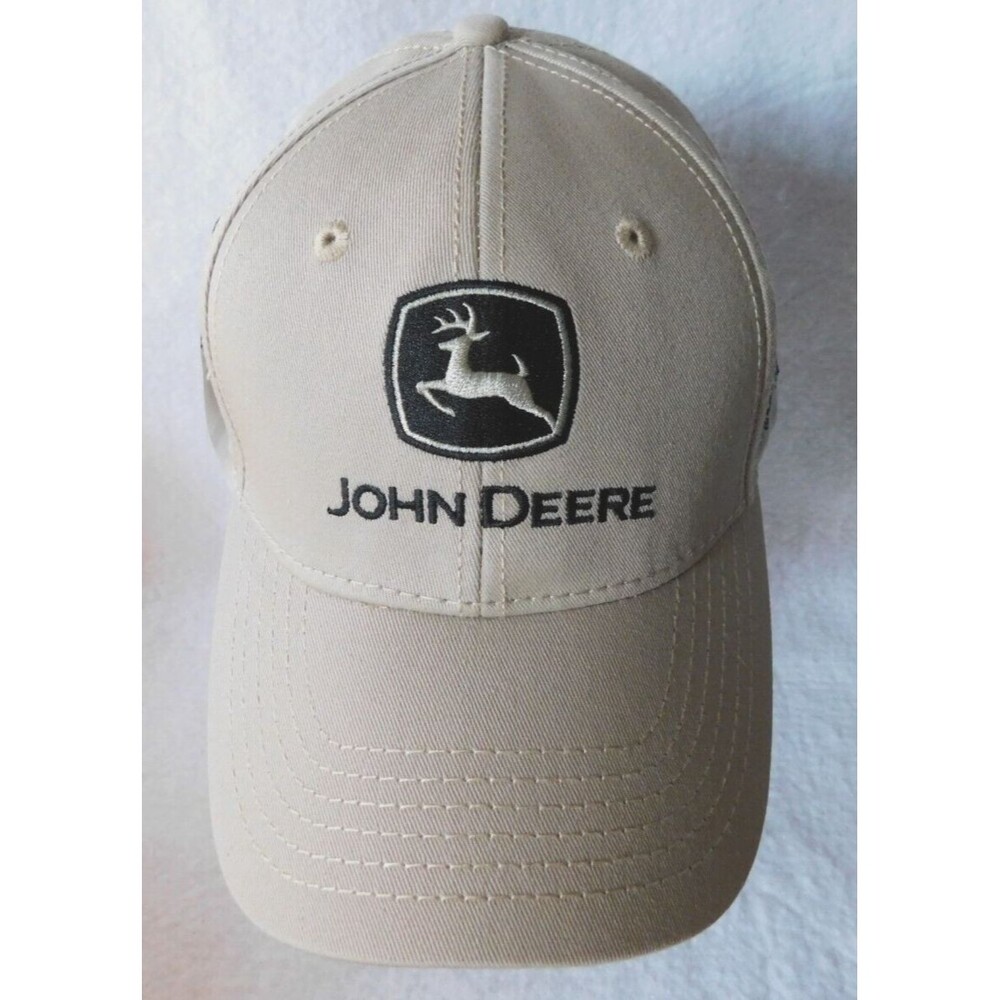 John Deere Khaki Hat Cap With Embroidered Patch Black Adjustable